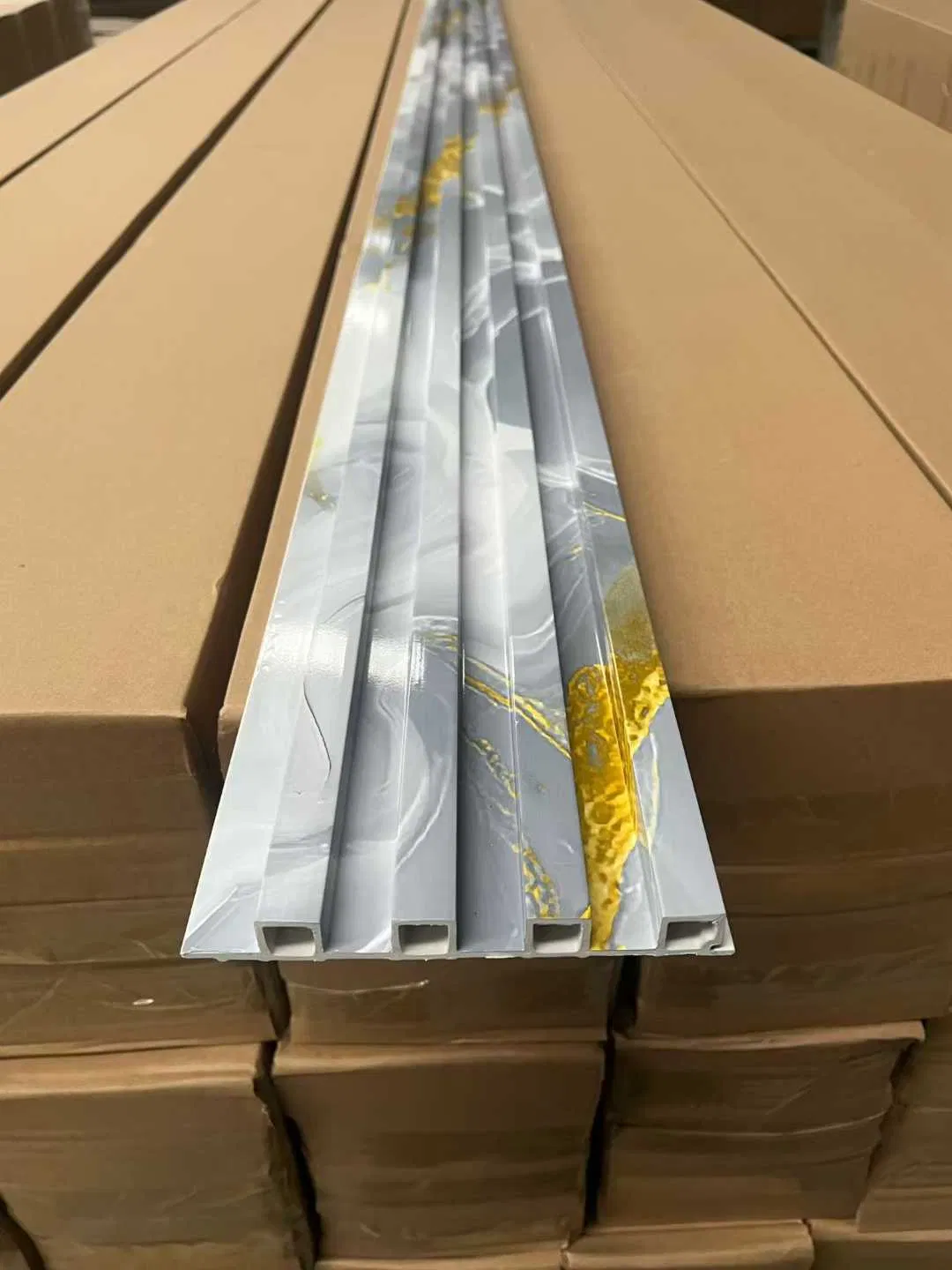 3D Wall Design Board Fluted Gold Decorative WPC PVC Marble Wall Panel