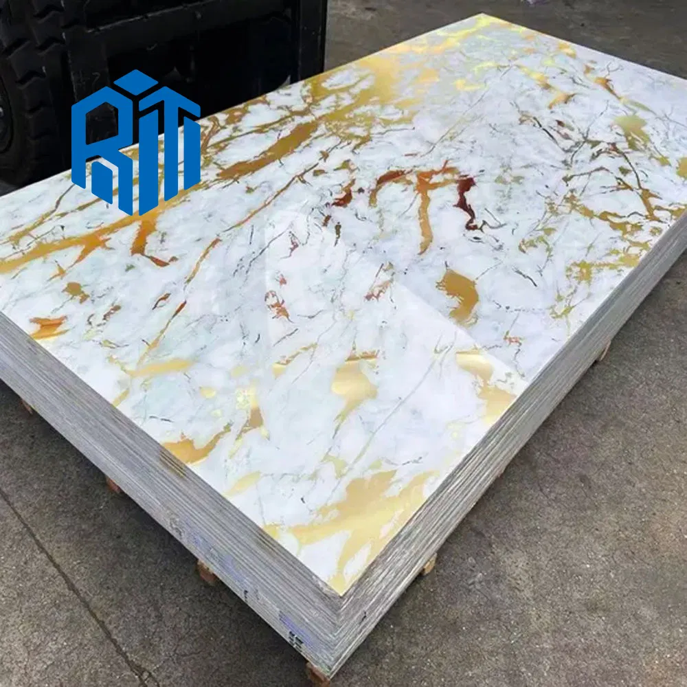 High Glossy UV Coating Marble Sheet Flexible Spc Stone Plastic Composite PVC Marble Wall Panel Board