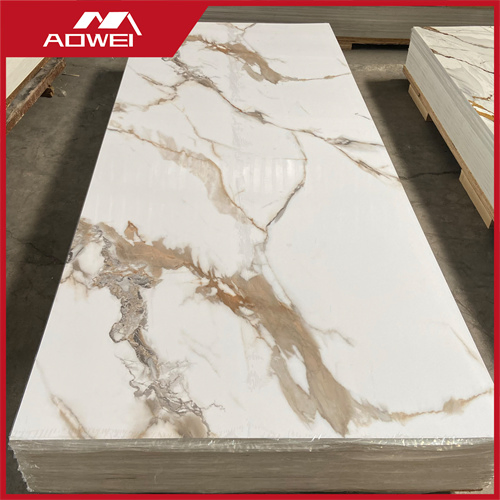 3D Embossed UV Coated Stone Plastic Composite Marble Sheet for Office Pantry Island Front