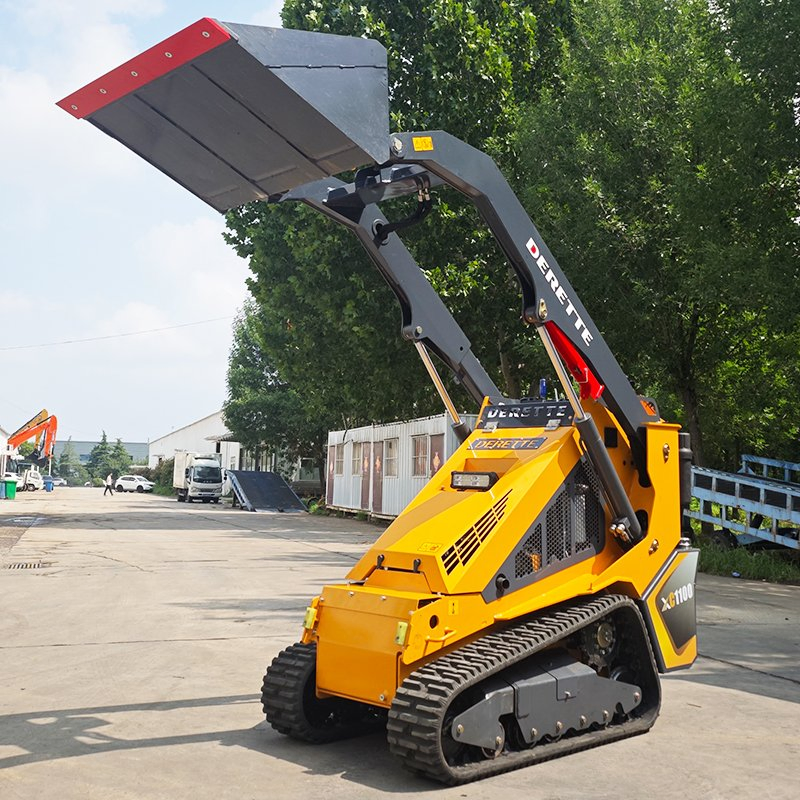 Derette Xc1100 Mini Skid Steer Diesel Track Loader with EPA Certified Kubota Engine Compact Stand on Skid Steer