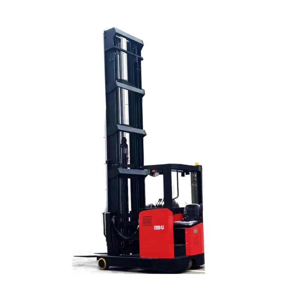 Factory Price New Design Seating Type 2ton Electric Reach Truck with High Lifting 10m 11m 12m 13m Warehouse Narrow Aisle Battery Stacker with 3 Stage Mast