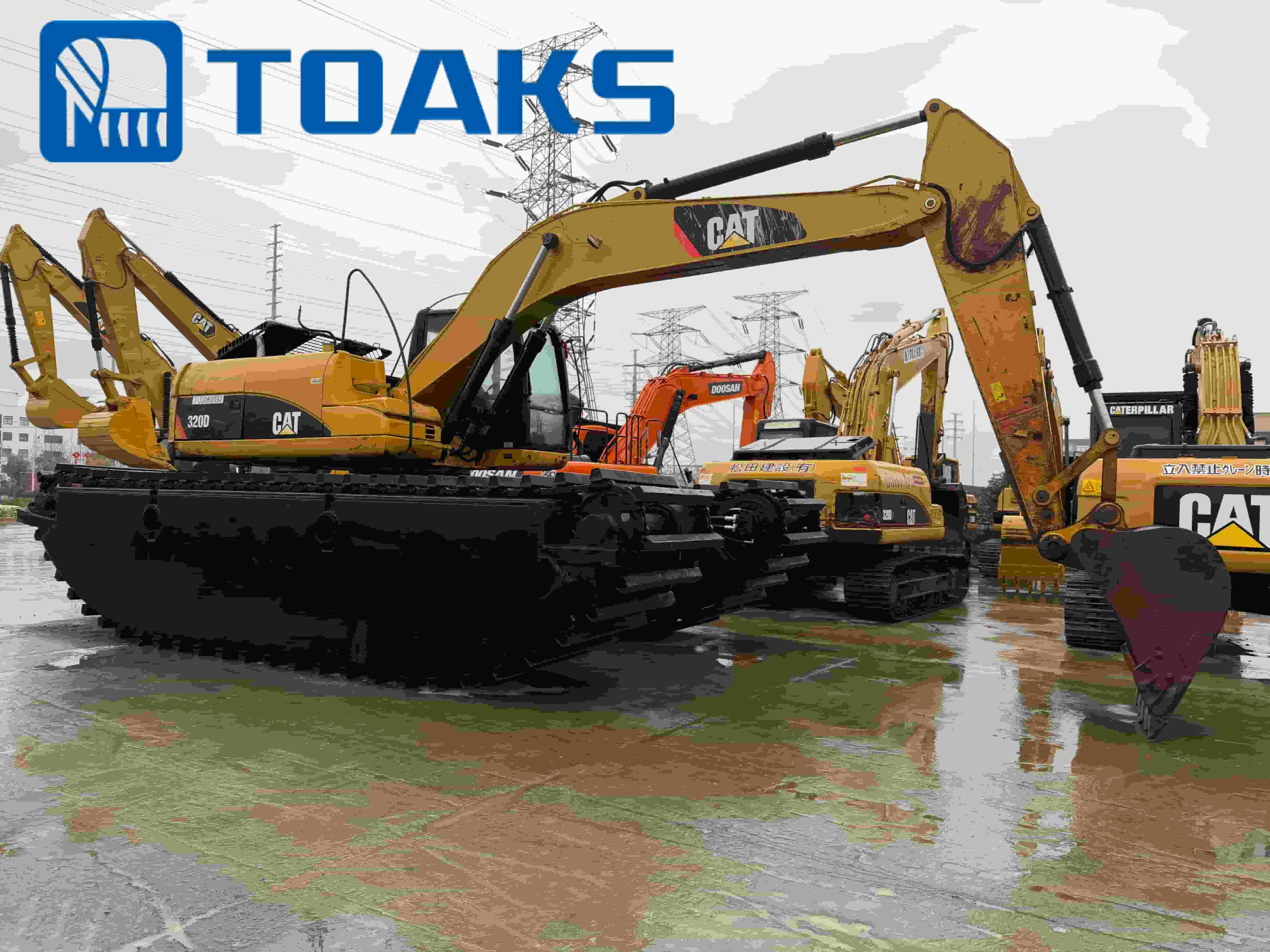 Cat320 Swamp Buggy Backhoe Price 20 Ton Long Reach Crawler Marsh Buggy Excavator Used with River Floating Tank Amphibious Pontoon for Sale