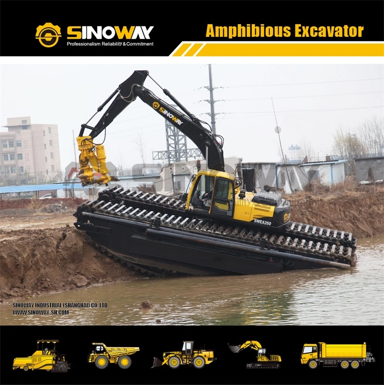 Best Price Long Reach Land and Water Excavator with Floating Tank Pontoon Tracks Mini River Amphibious Swamp Buggy with Backhoe and Dredging Pump for Sale