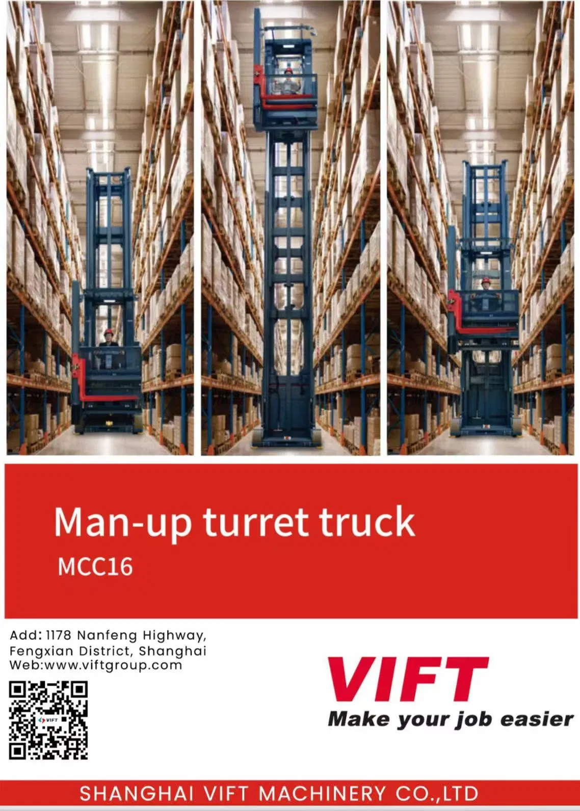 Man up Forklifts Origin Factory Price 1.6 Ton 14.5 M Electric Very Narrow Aisle Vna Forklift Man-up Turret Trucks