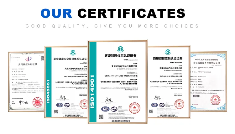 Certificado de conformidad para transformador de potencia