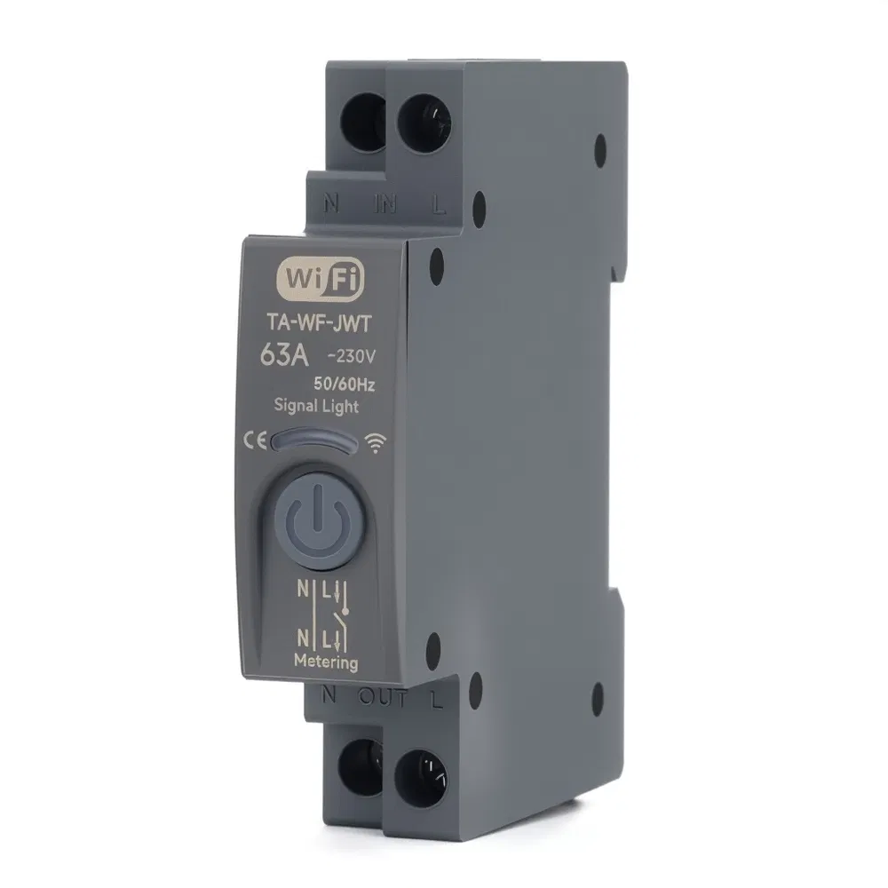 Interruptor Automático Inteligente WiFi Tuya MCB 63A 1p+N con Monitoreo de Energía en Tiempo Real Kwh y Control Remoto por APP