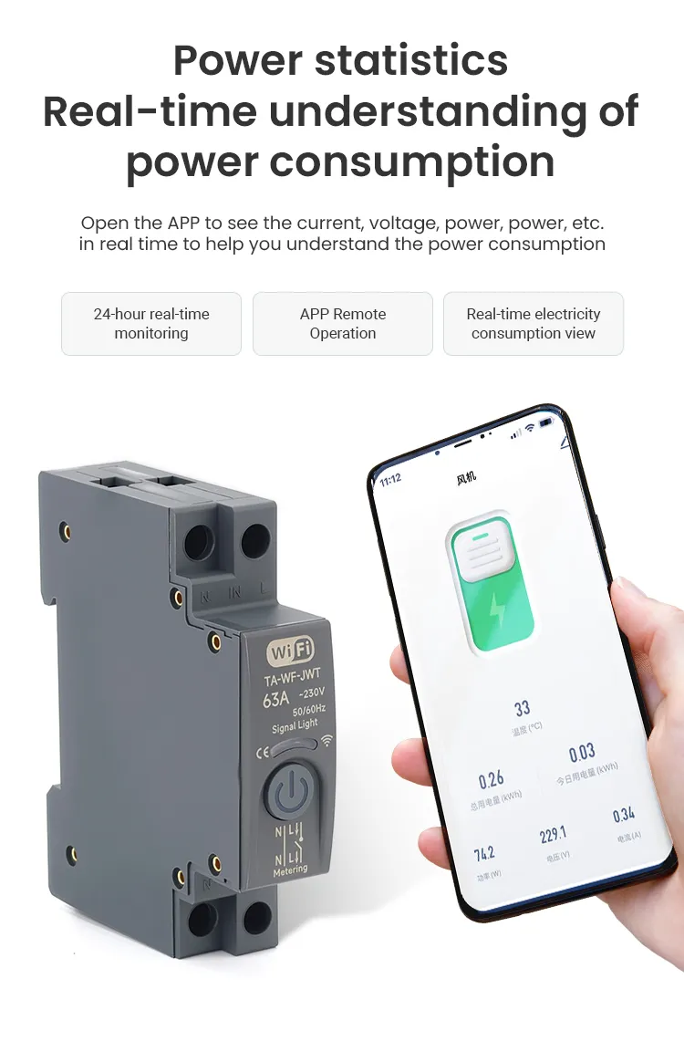 Interruptor Automático Inteligente WiFi Tuya MCB 63A 1p+N con Monitoreo de Energía en Tiempo Real Kwh y Control Remoto por APP