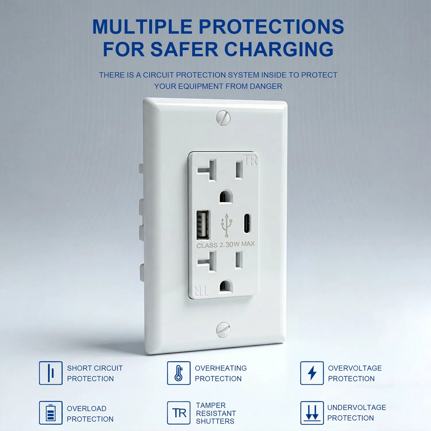 Receptáculos de cargador USB de pared montados, enchufe eléctrico para proyecto de construcción