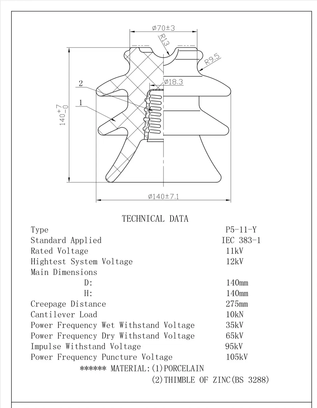 11kv Aislador de porcelana para postes eléctricos de alta tensión