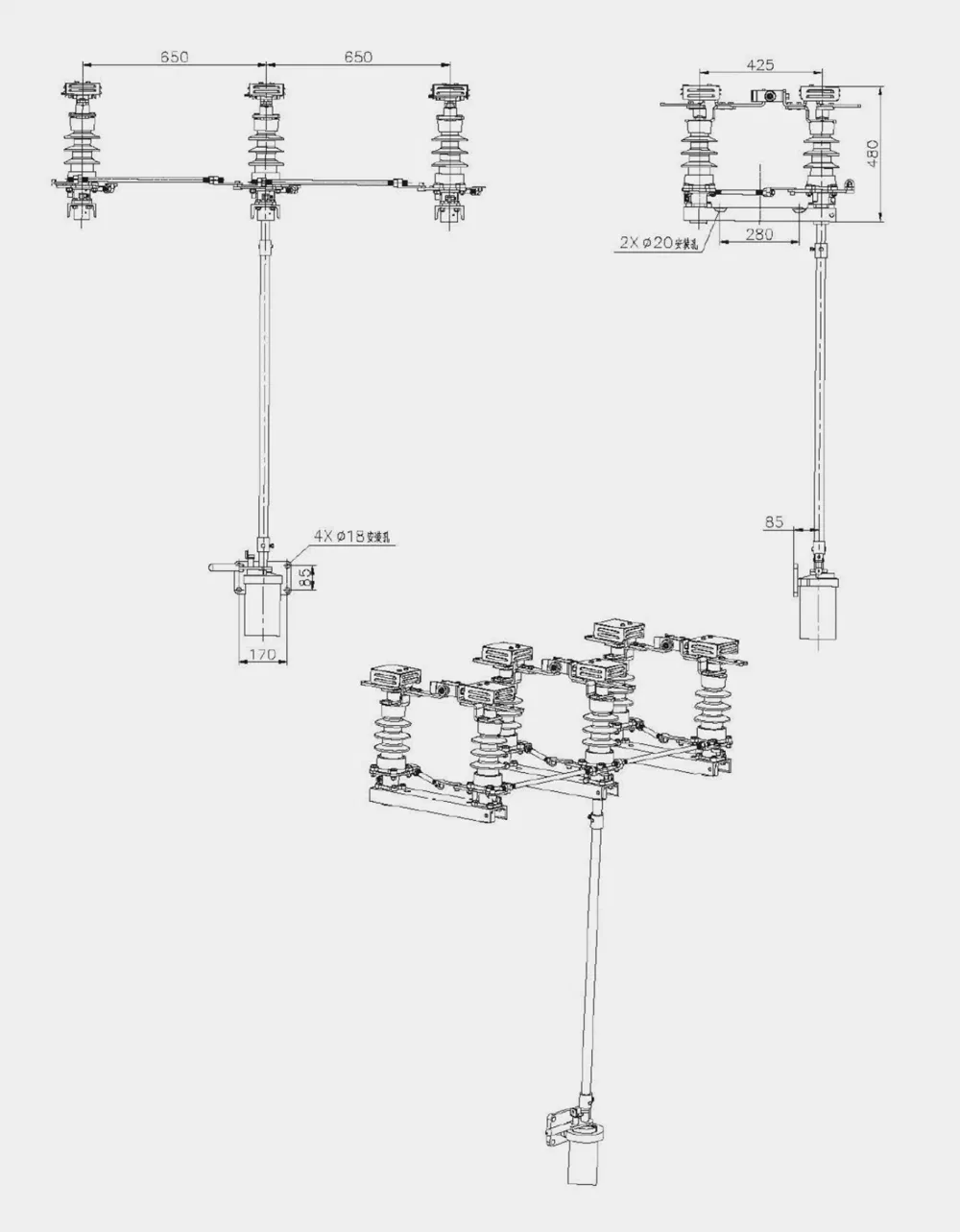 Esquema y dimensiones de instalación del interruptor
