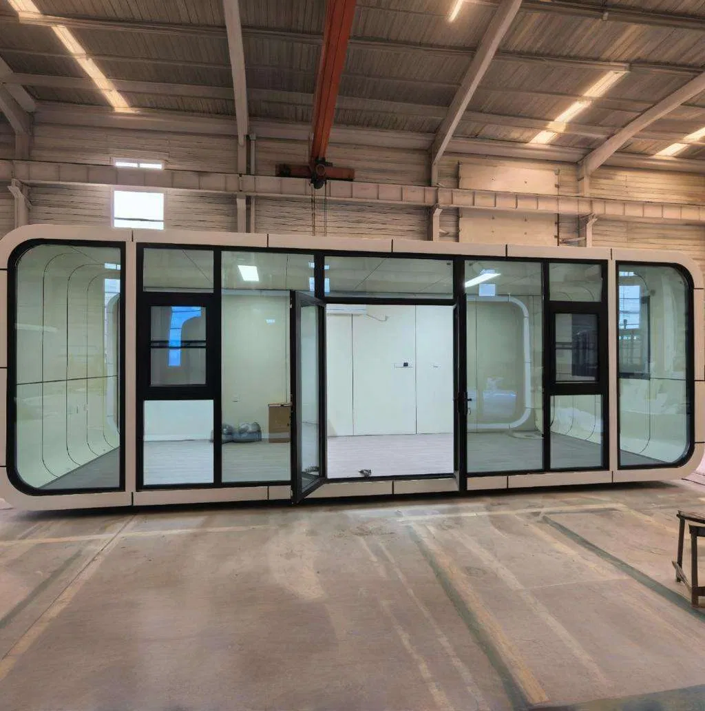 Casa prefabricada aislada del sonido para exteriores, casa prefabricada pequeña y móvil, pod de oficina móvil de vidrio aislado