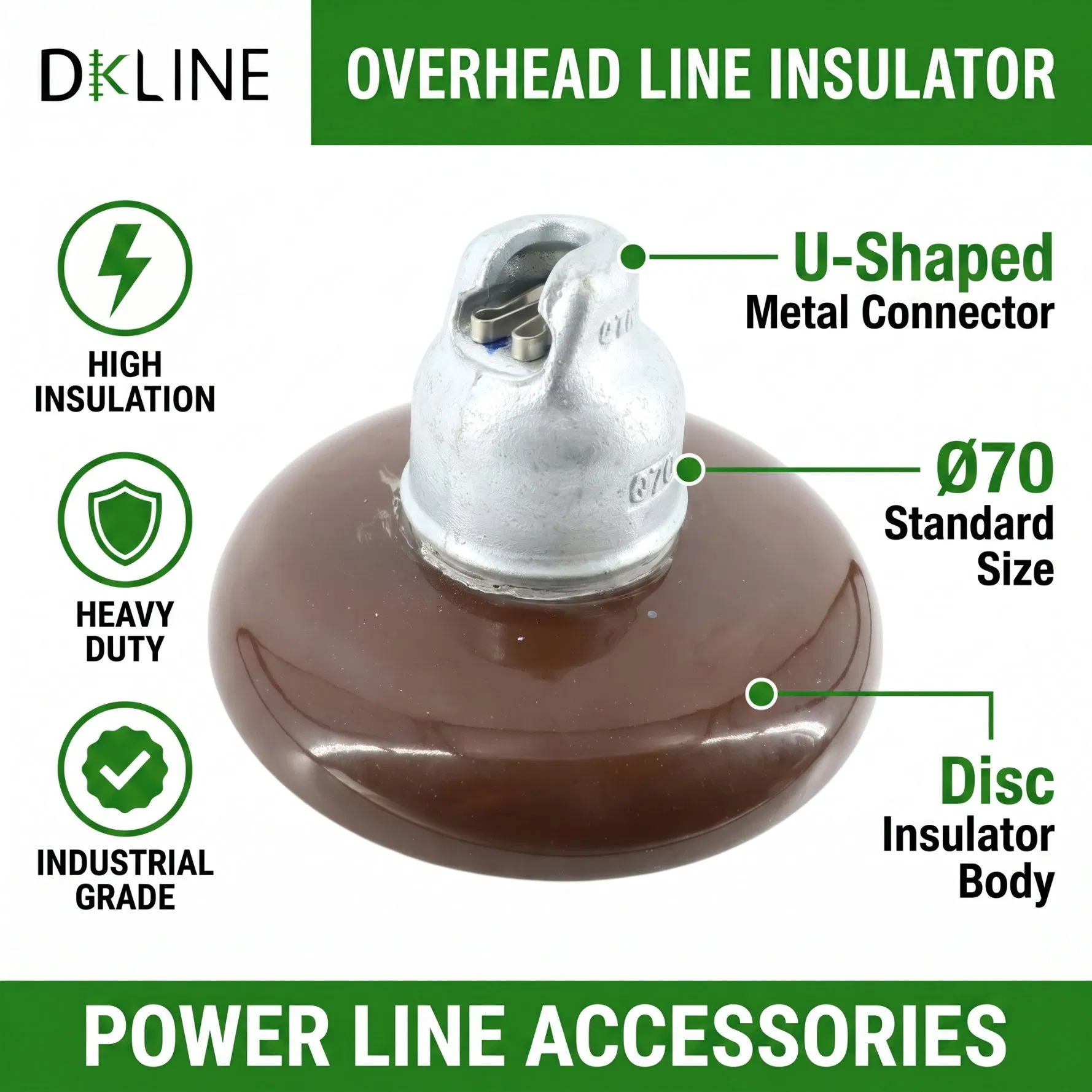 Aislador de porcelana de alta resistencia para hardware de línea eléctrica montado en postes de utilidad y sistema de soporte de conductores aéreos