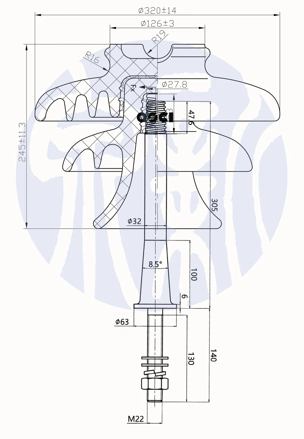33kv Aislante de porcelana marrón P-33-Y Aislante de cerámica para línea de postes