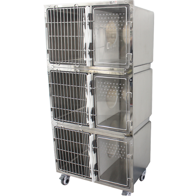 Clásico Veterinario 304 Jaula de Acero Inoxidable para Gatos y Animales Pequeños 3-Level Diseño de Construcción con Cerradura Área de Baño Aislada