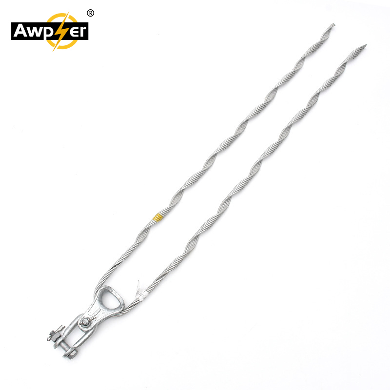 Conjunto de tensión helicoidal ADSS realizado con abrazadera de agarre y soporte de varillas armadas
