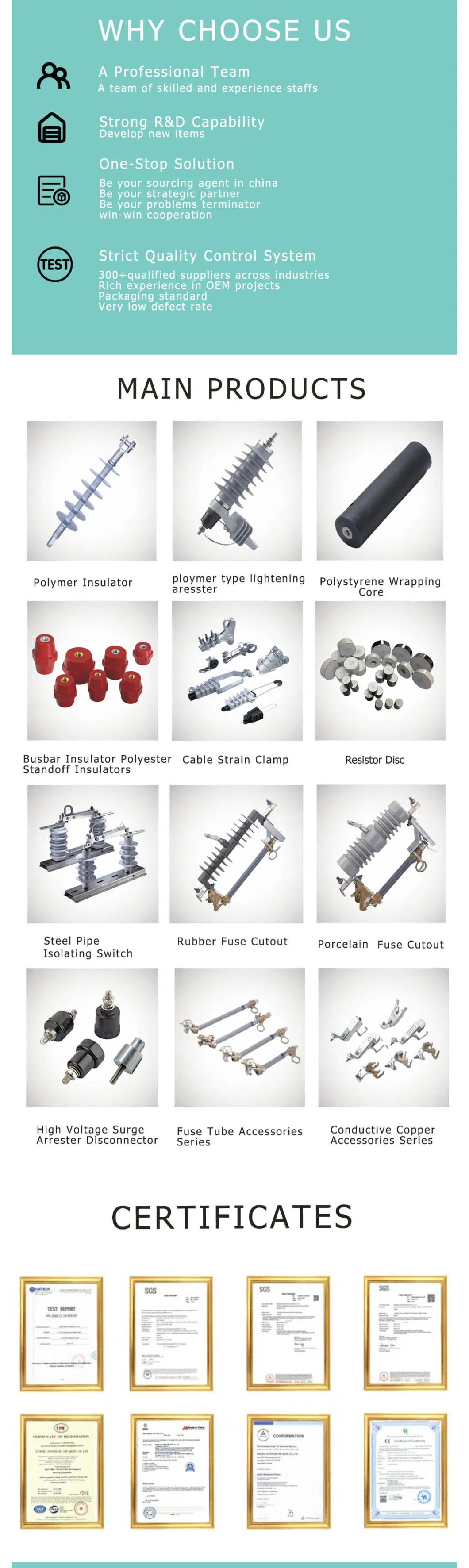 35kv Aislador de Poste de Polímero Compuesto para Interruptor de Desconexión