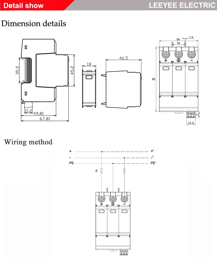 2p 3p 40ka 1000V Dispositivo de Protección contra Sobretensiones DC Solar SPD para Protección contra Rayos