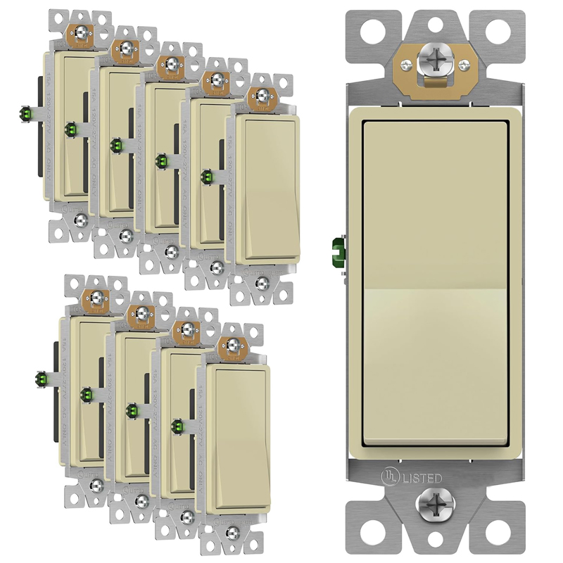 Interruptor de pared decorativo de paleta de rocker Ivory AC, reemplazo, autoconectante, grado residencial y comercial, interruptor de luz decorativo
