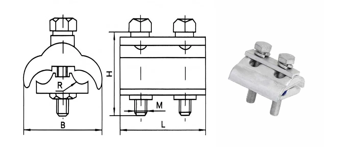Dimensiones técnicas de la abrazadera PG bimetálica