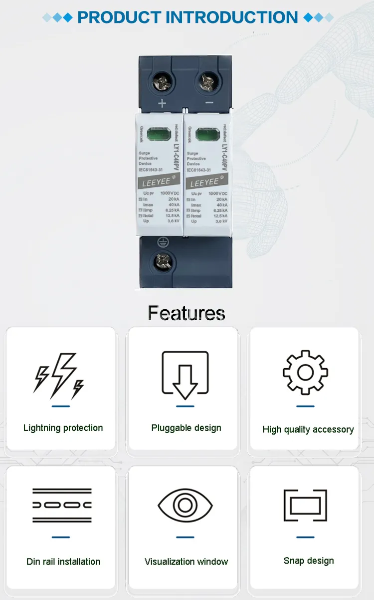2p 3p 40ka 1000V Dispositivo de Protección contra Sobretensiones DC Solar SPD para Protección contra Rayos
