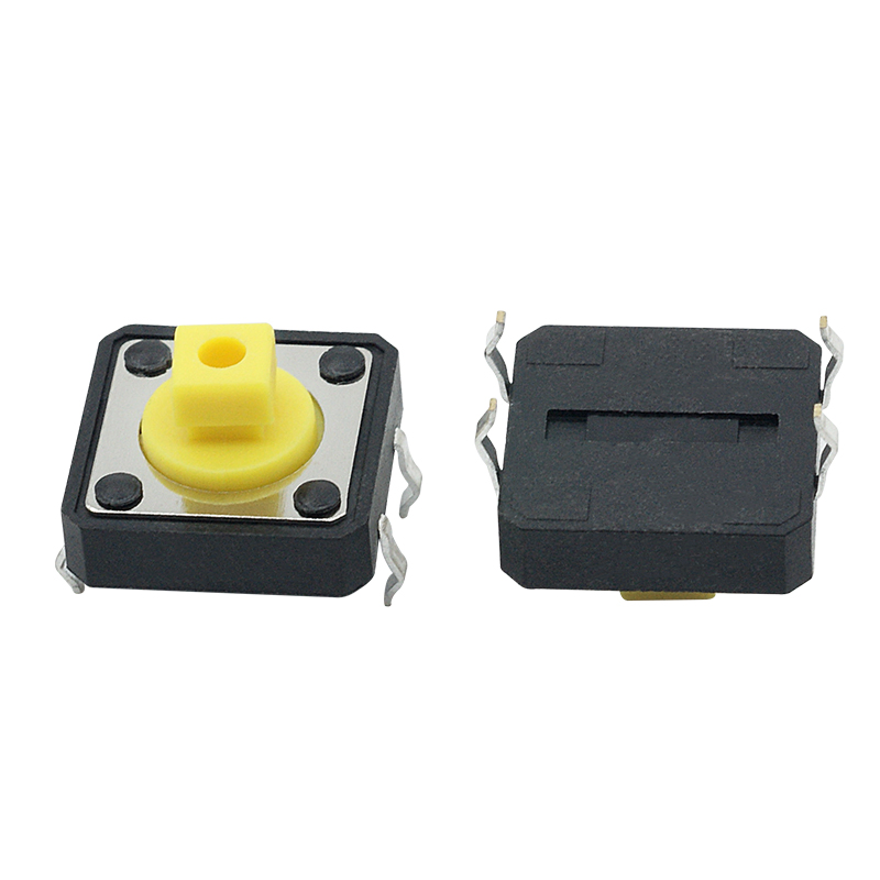 Botón pulsador LED cuadrado amarillo marrón negro rojo blanco azul verde tipo mecánico táctil con terminal de tierra en ángulo recto