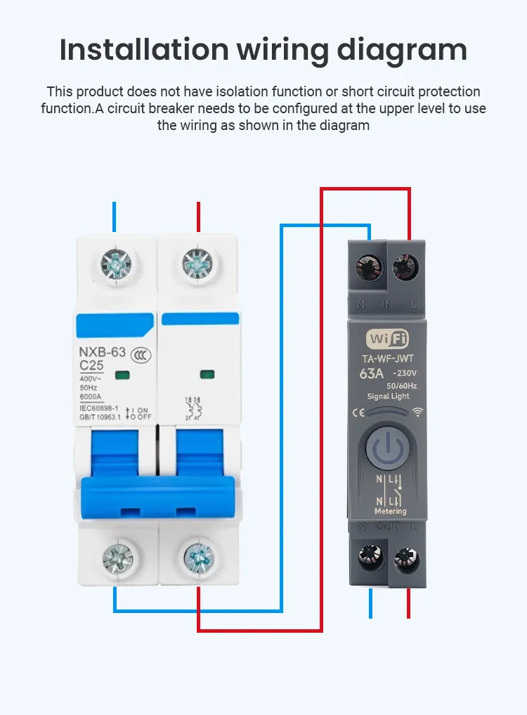 Interruptor Automático Inteligente WiFi Tuya MCB 63A 1p+N con Monitoreo de Energía en Tiempo Real Kwh y Control Remoto por APP