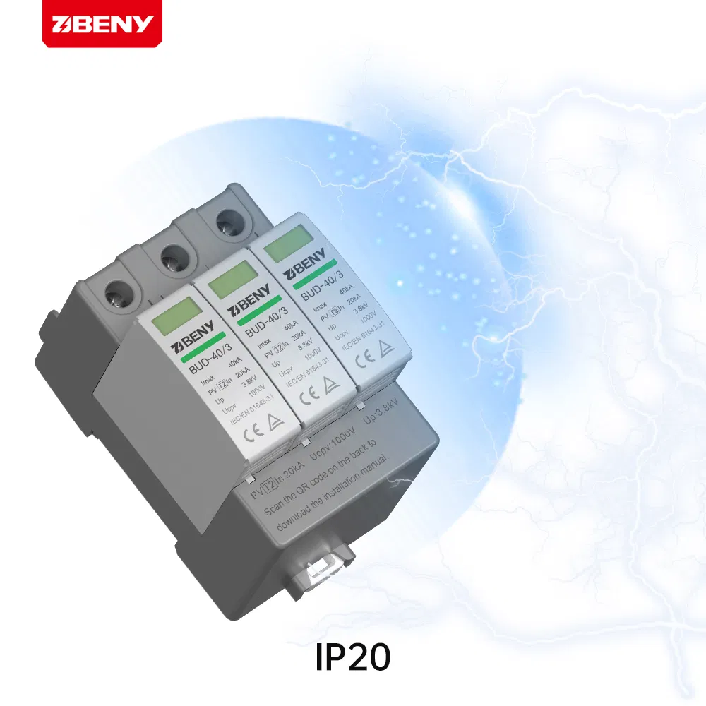 Sistema de Protección contra Rayos Beny Protector de Sobretensión T2 IEC 3p 1000V 40ka Dispositivo de Protección contra Sobretensiones DC PV con 5 Años de Garantía
