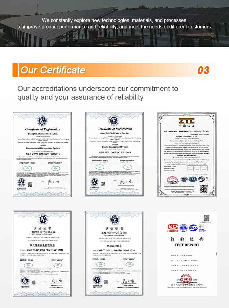 Certificados de Calidad CE e ISO9001 del disyuntor de vacío