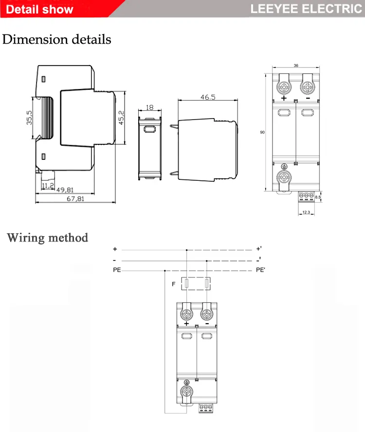 2p 3p 40ka 1000V Dispositivo de Protección contra Sobretensiones DC Solar SPD para Protección contra Rayos