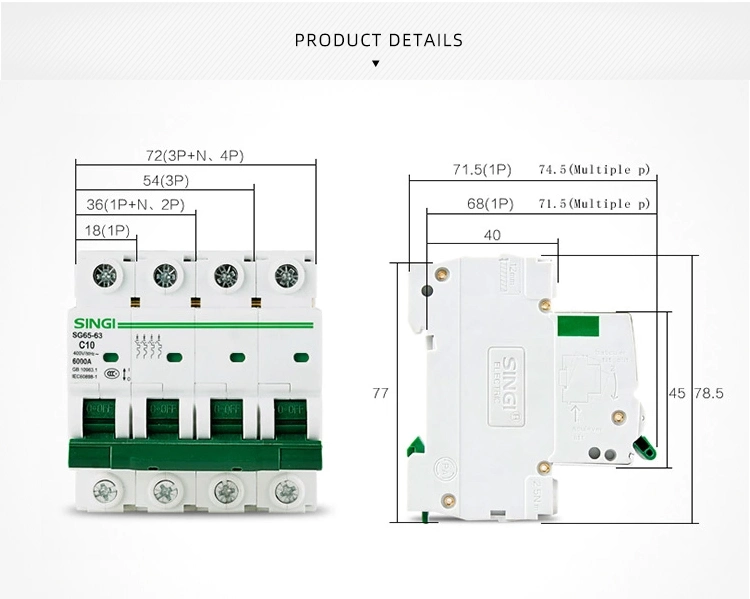 6ka Protección contra sobrecarga de precio de aire Singi Interruptor de circuito miniatura MCB
