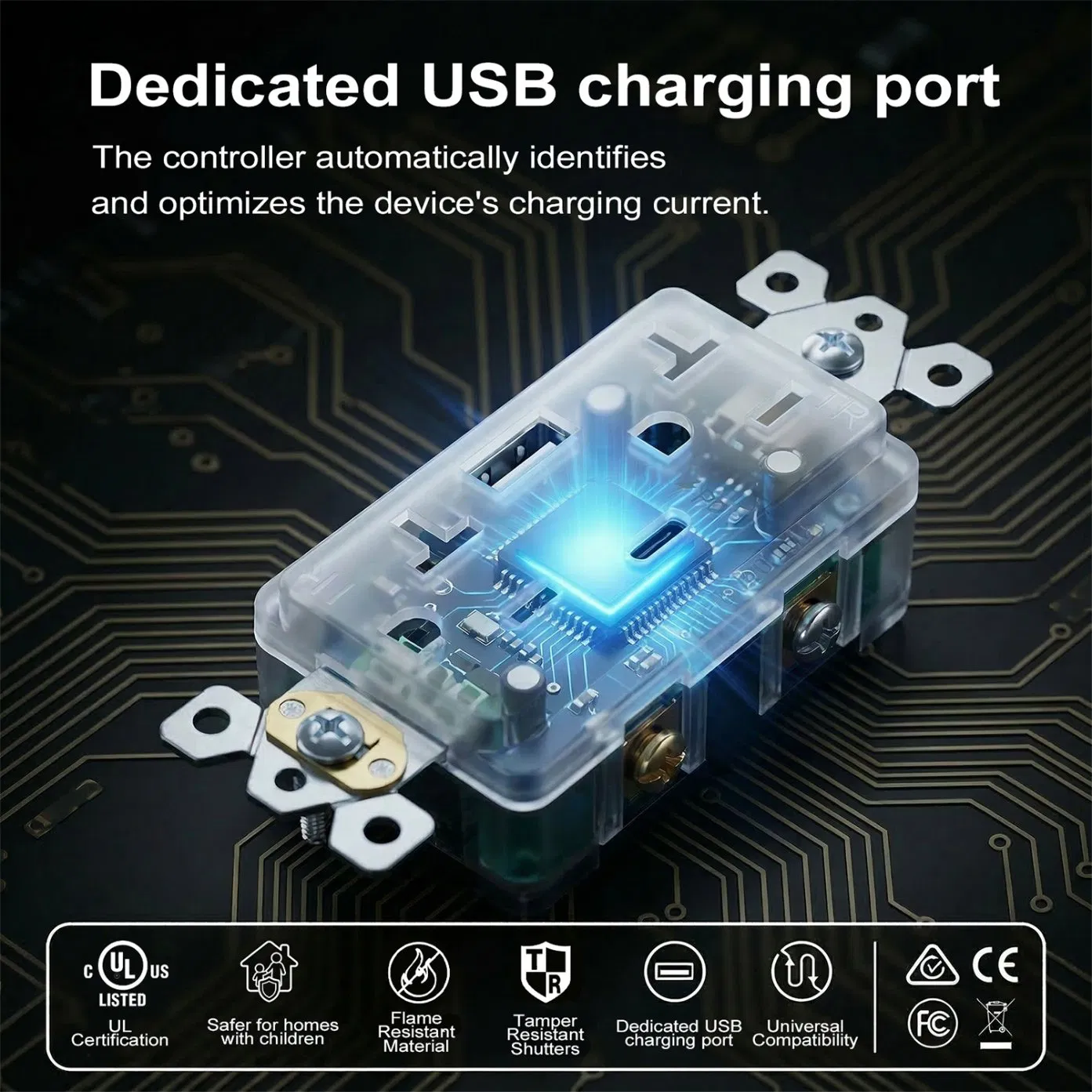 Receptáculo de carga USB de alta velocidad, placa de enchufe residencial