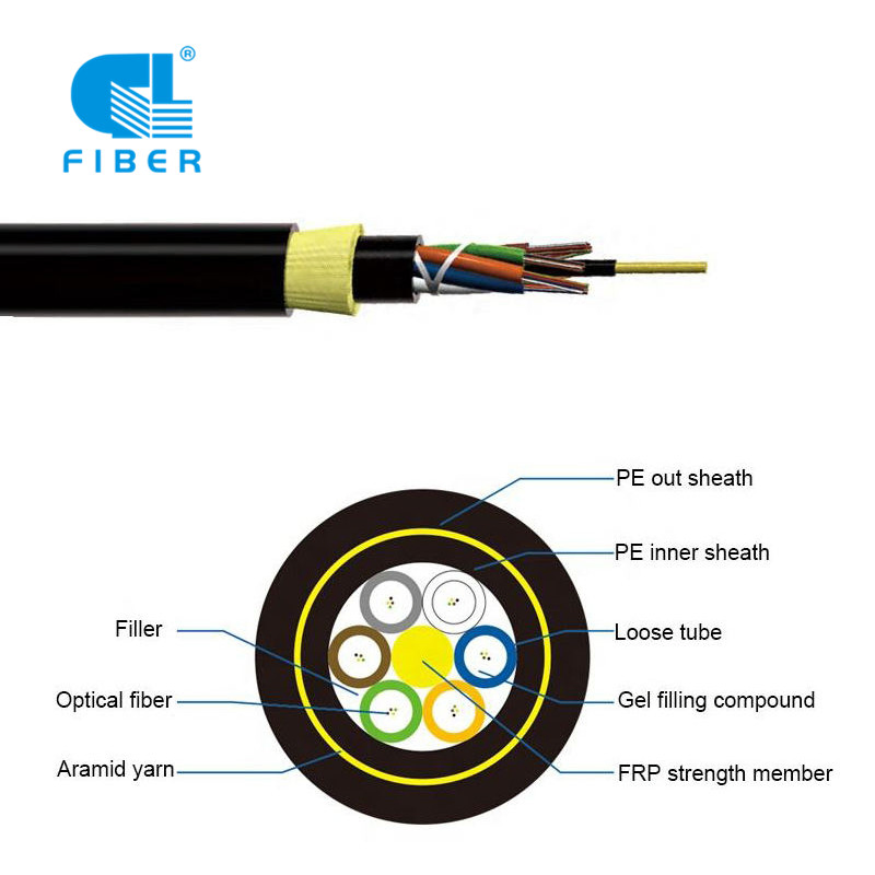 Cable de fibra óptica al aire libre con armadura de hilo OEM ADSS, funda de FRP HDPE, directo de fábrica para cables de telecomunicaciones 4-144 núcleo G657A/G652D