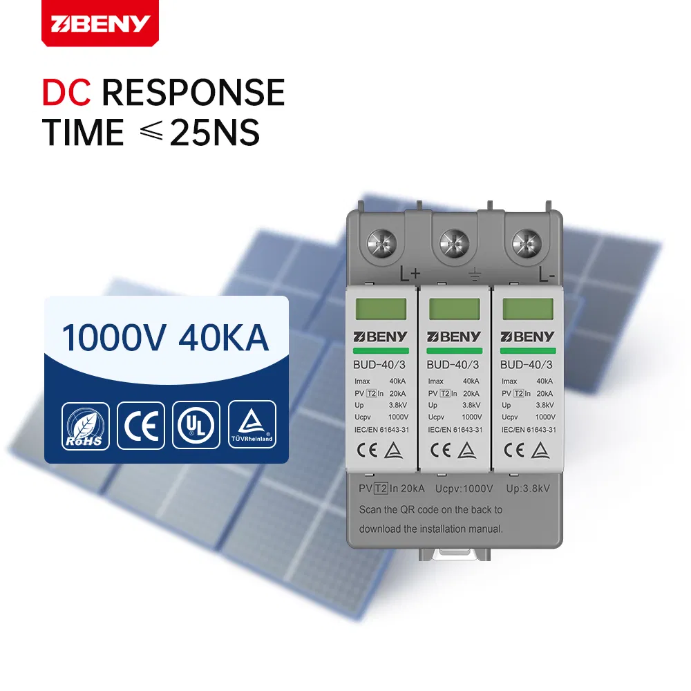 Sistema de Protección contra Rayos Beny Protector de Sobretensión T2 IEC 3p 1000V 40ka Dispositivo de Protección contra Sobretensiones DC PV con 5 Años de Garantía