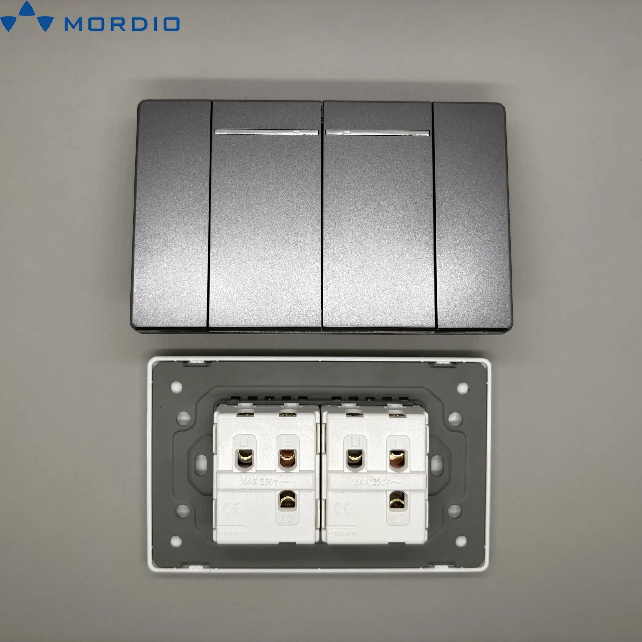 Interruptor de pared estándar ultra delgado 2 gang gris interruptor de luz con conexión a tierra interruptores decorativos de pared para América del Norte