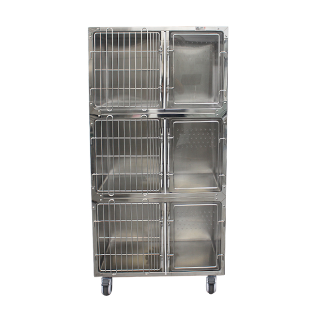 Clásico Veterinario 304 Jaula de Acero Inoxidable para Gatos 3-Level Construcción Diseño Bloqueable Área de Baño Aislada Superficie Galvanizada