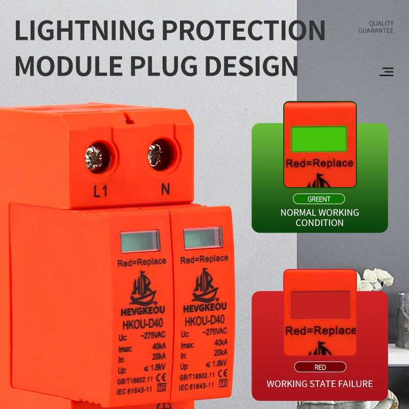 2p Protector de Sobretensión AC SPD para el Hogar Protege Electrodomésticos y Electrónica de Sobretensiones y Rayos Montaje en Riel DIN
