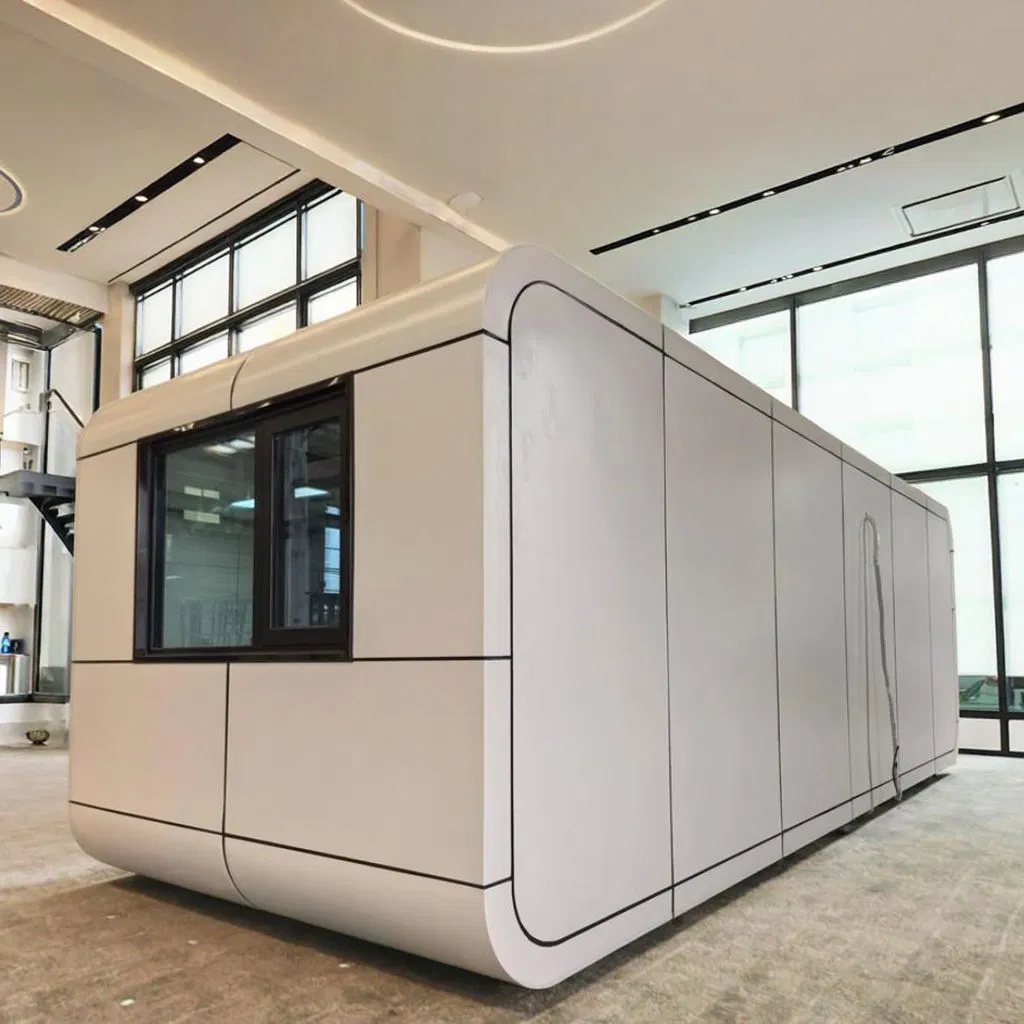 Casa prefabricada aislada del sonido para exteriores, casa prefabricada pequeña y móvil, pod de oficina móvil de vidrio aislado