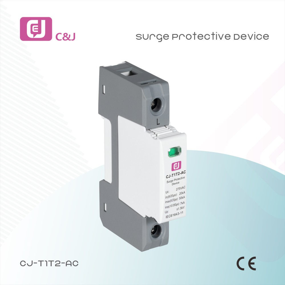 Protector contra sobretensiones fabricado en China 1p 50ka T1t2 Dispositivo de protección contra sobretensiones
