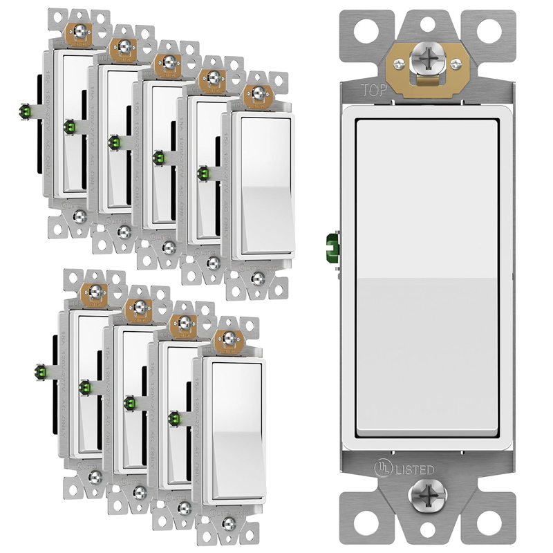 Interruptor de paleta decorativo blanco para pared, reemplazo, autoconectante, de grado residencial y comercial, interruptor de luz decorativo