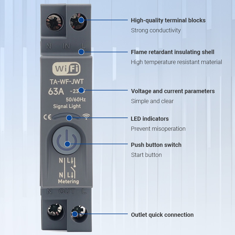 Interruptor Automático Inteligente WiFi Tuya MCB 63A 1p+N con Monitoreo de Energía en Tiempo Real Kwh y Control Remoto por APP