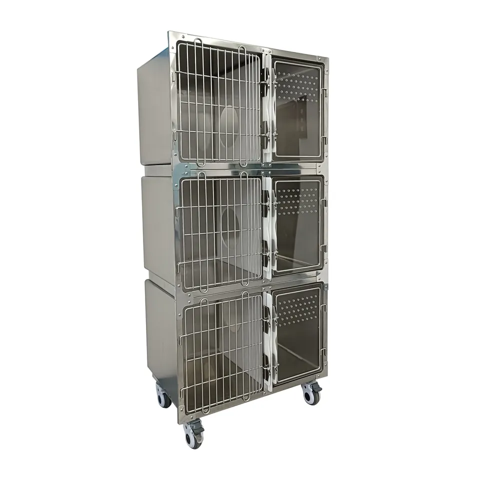 Cage de Acero Inoxidable Clásico 304 para Gatos y Animales Pequeños 3-Level Diseño con Cerradura Área de Baño Aislada Superficie Galvanizada