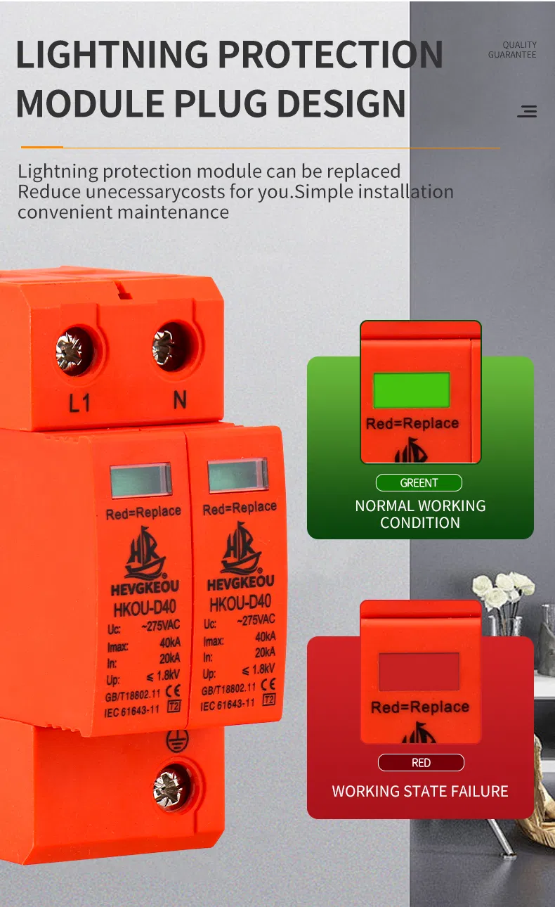 2p Protector de Sobretensión AC SPD para el Hogar Protege Electrodomésticos y Electrónica de Sobretensiones y Rayos Montaje en Riel DIN