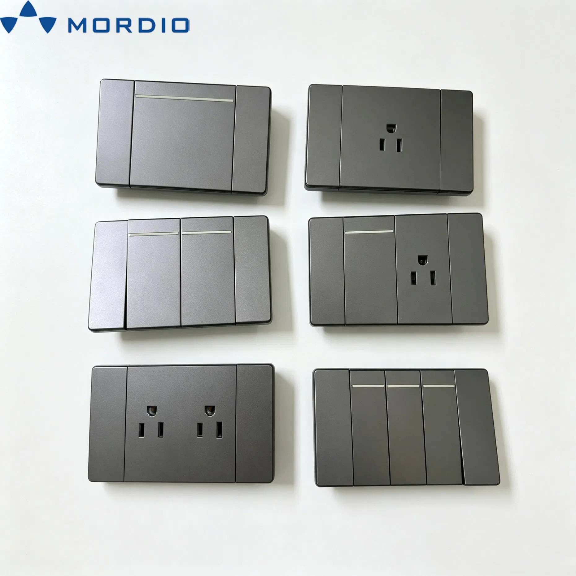 Interruptor de pared estándar ultra delgado 2 gang gris interruptor de luz con conexión a tierra interruptores decorativos de pared para América del Norte