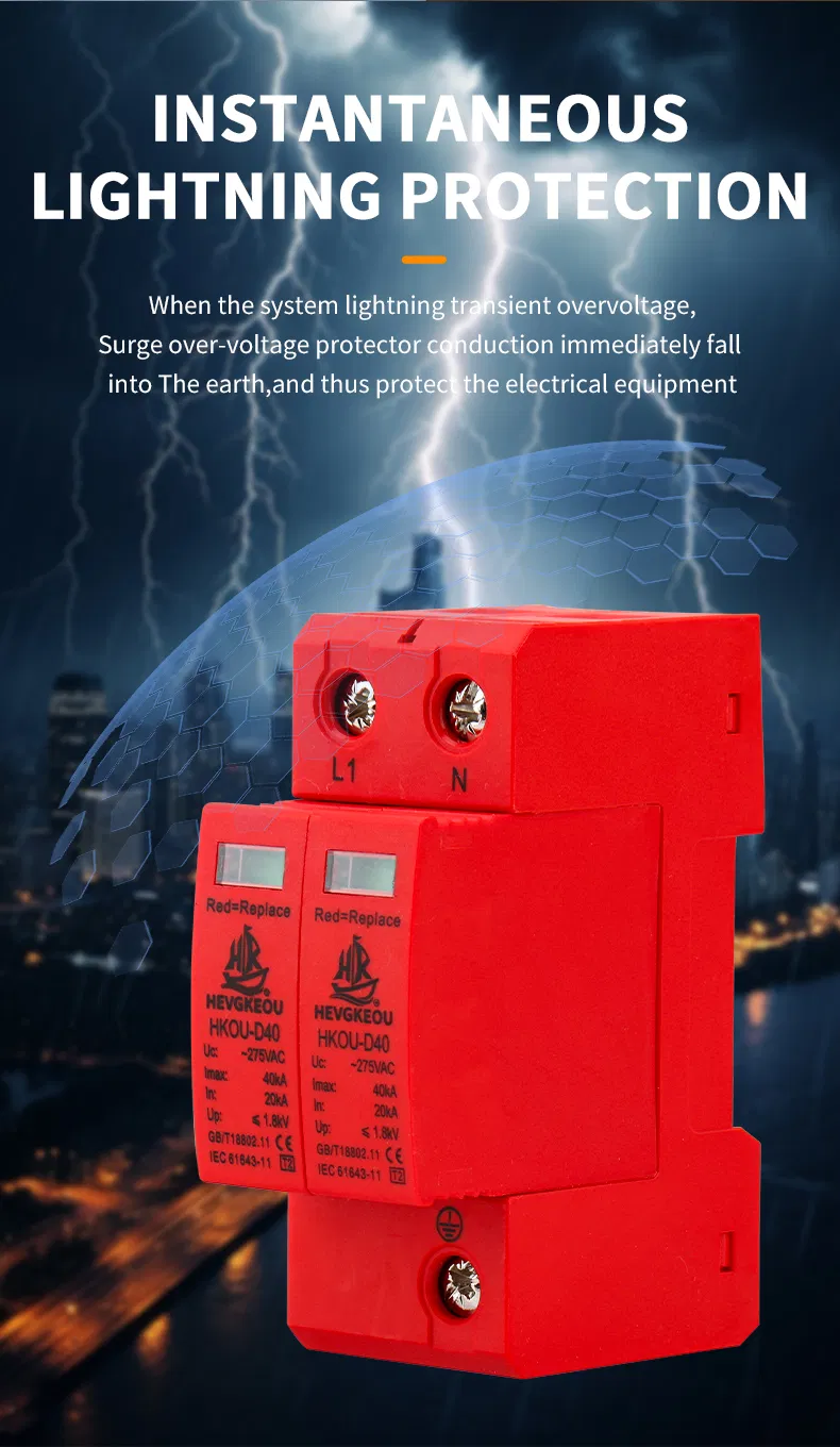 2p Protector de Sobretensión AC SPD para el Hogar Protege Electrodomésticos y Electrónica de Sobretensiones y Rayos Montaje en Riel DIN