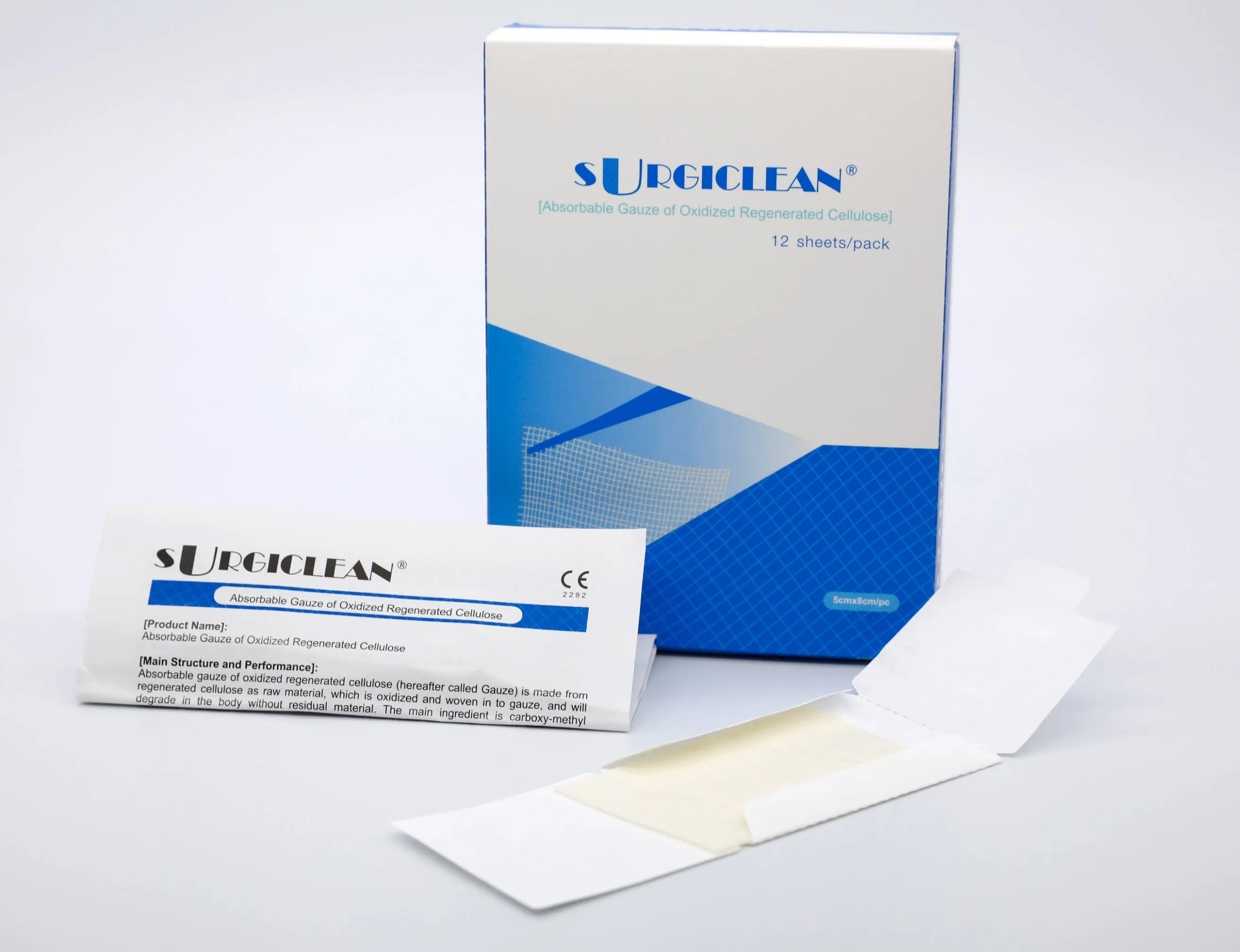 Surgiclean/Quickclean CE Certificated Adhesive Hemostatic Gauze Surgery Cellulose Stop Bleeding China Wound Dressing