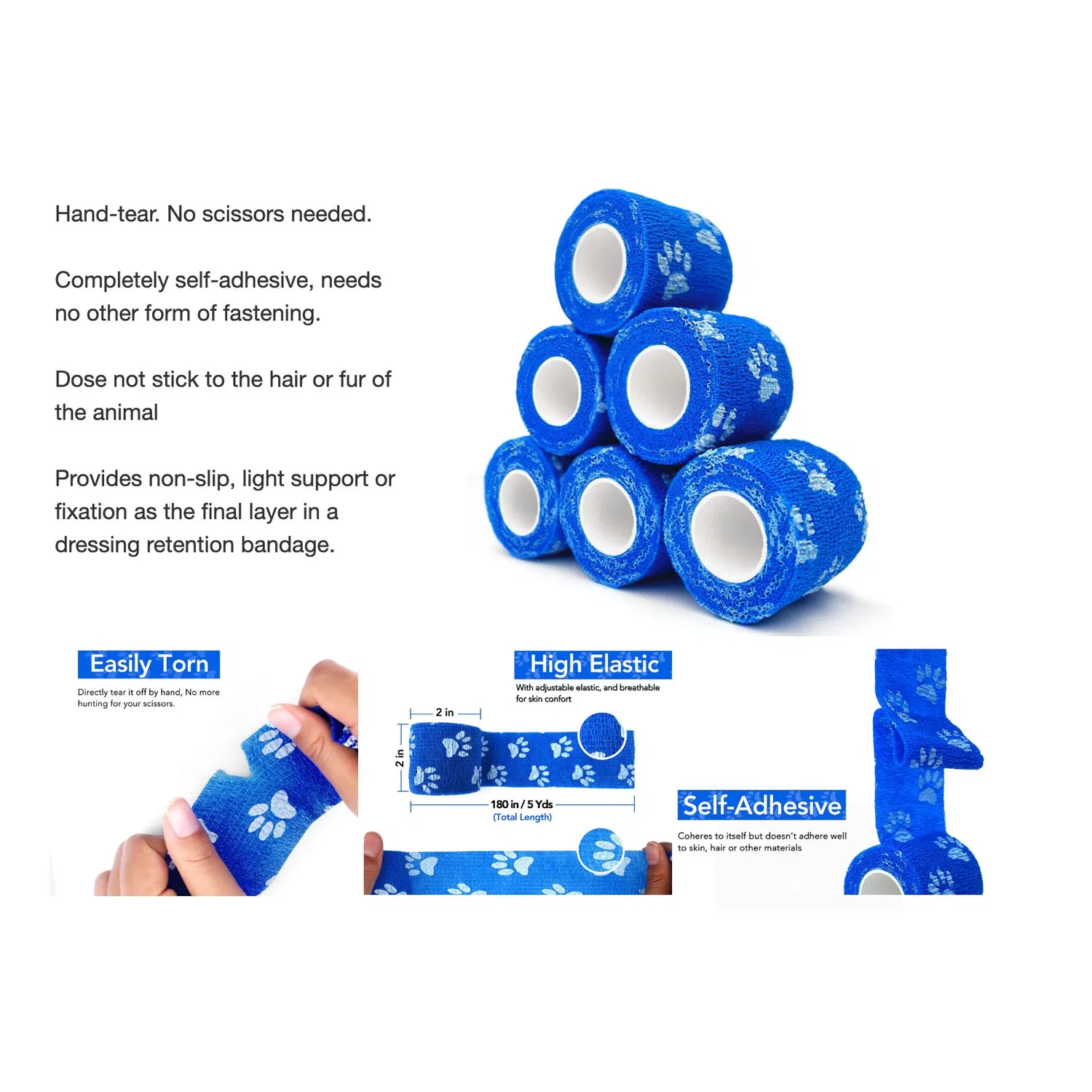 Custom Non Woven Pet Bandage Athletic Sports Tape Self Adhesive Vet Wrap Cohesive Elastic Bandage