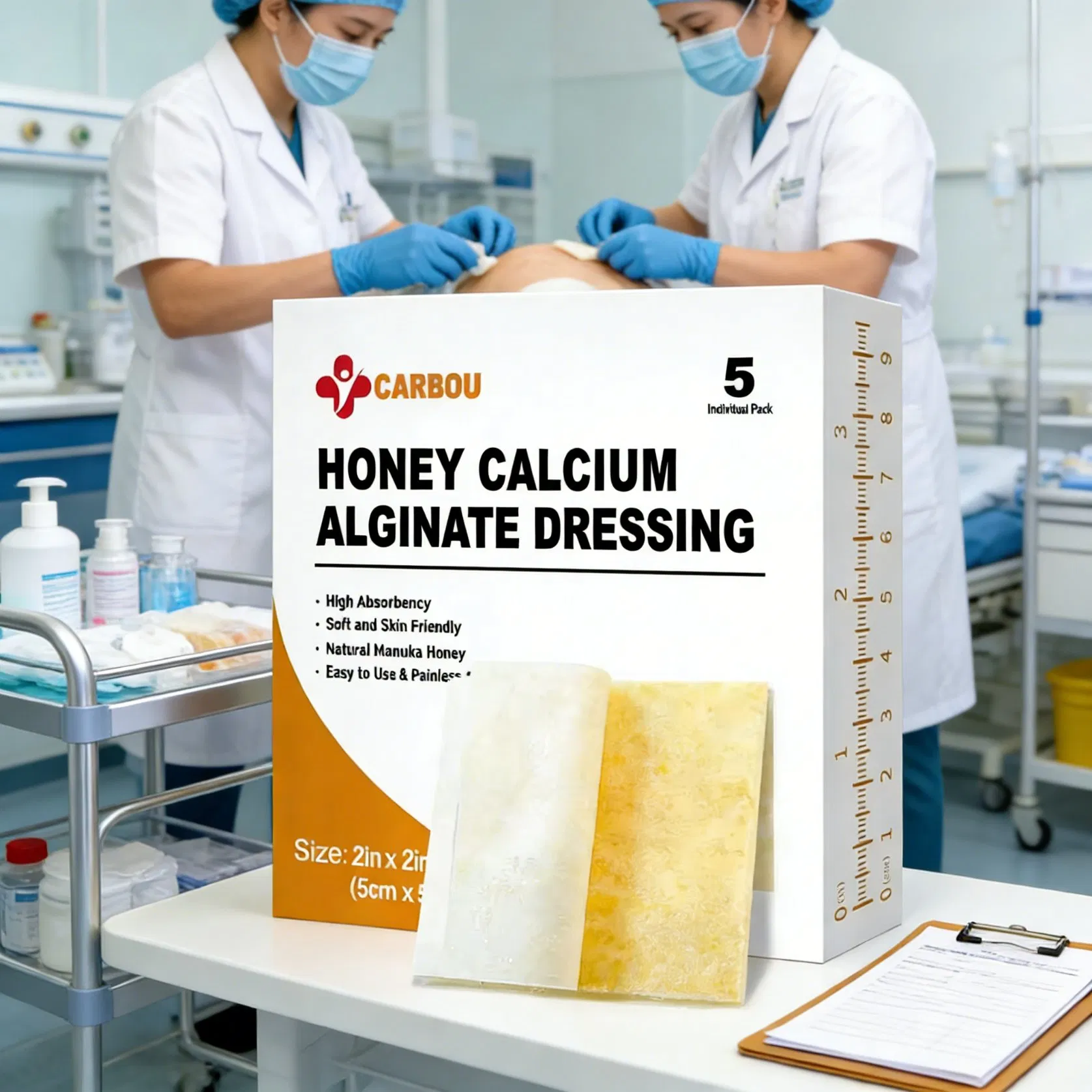 Antibacterial Soft Skin-Friendly Manuka Honey Calcium Alginate Wound Dressing for Wound Care
