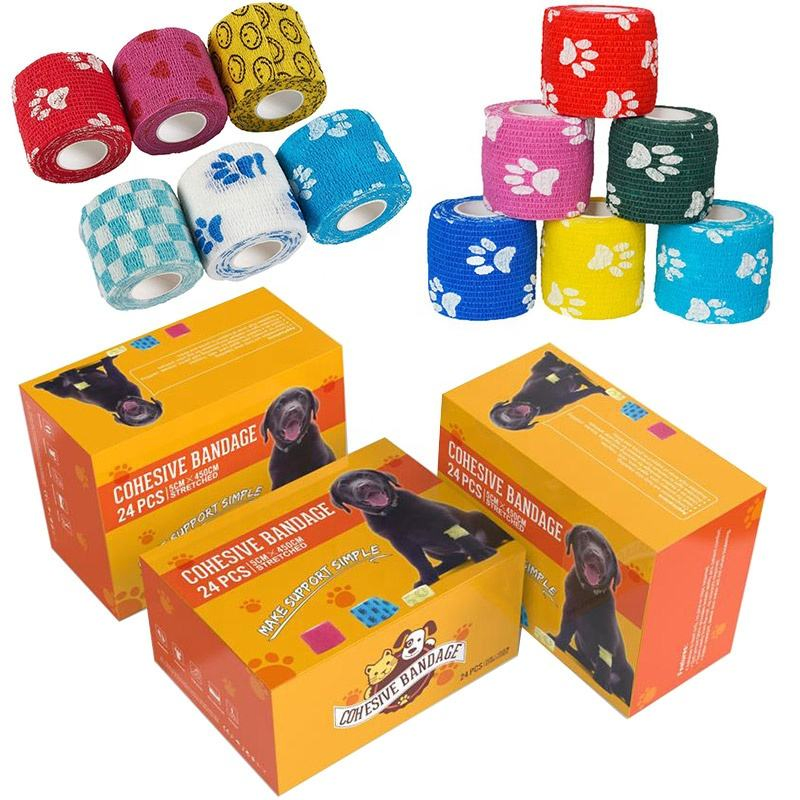 Custom Logo Elastic Non-Woven Cohesive Bandage Self-Adhesive Printed Vet Wrap Bandage for Dogs