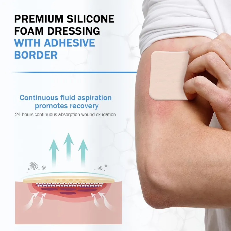 Waterproof Self-Adherent Silicone Foam Dressing Hydrophilic Wound Dressing for Moist Healing