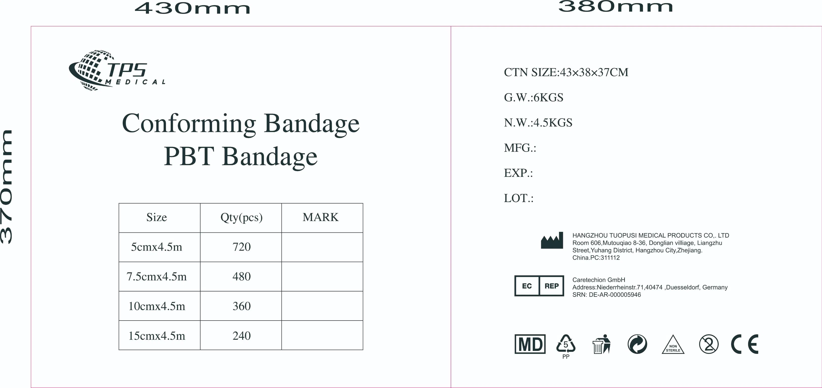 TPS Customized PBT Conforming Bandage Stretch Gauze 5cm Customized Conforming Bandage